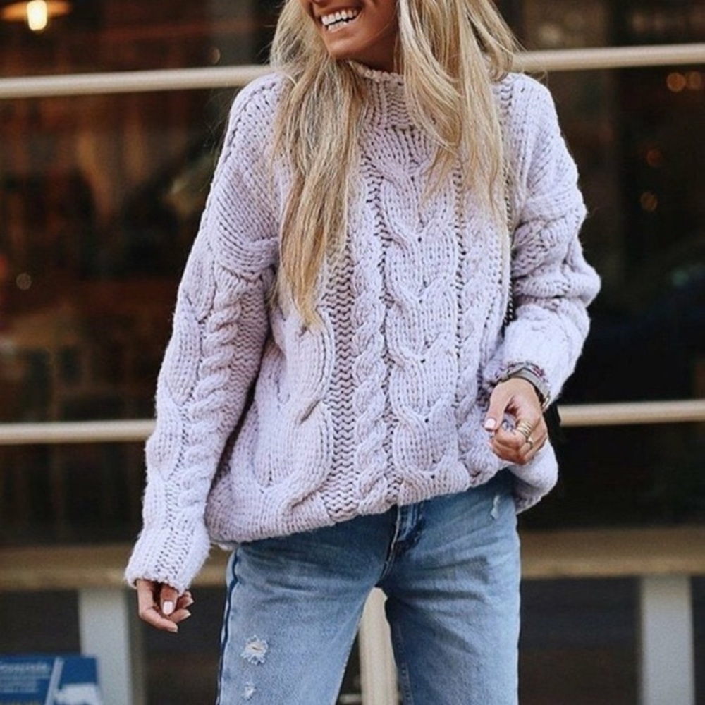 Zara Chunky Cable Knit Sweater Lilac
